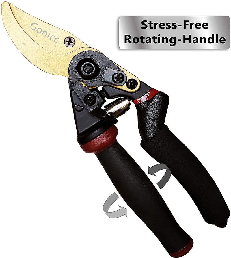gonicc 8.5" Professional Rotating Bypass Titanium Coated Pruning Shears(GPPS-1014), Secateurs, Scissors, Pruners with Heavy Duty SK5 Blade. Soft Cushion Grip Handle for Everyone. - Image 2